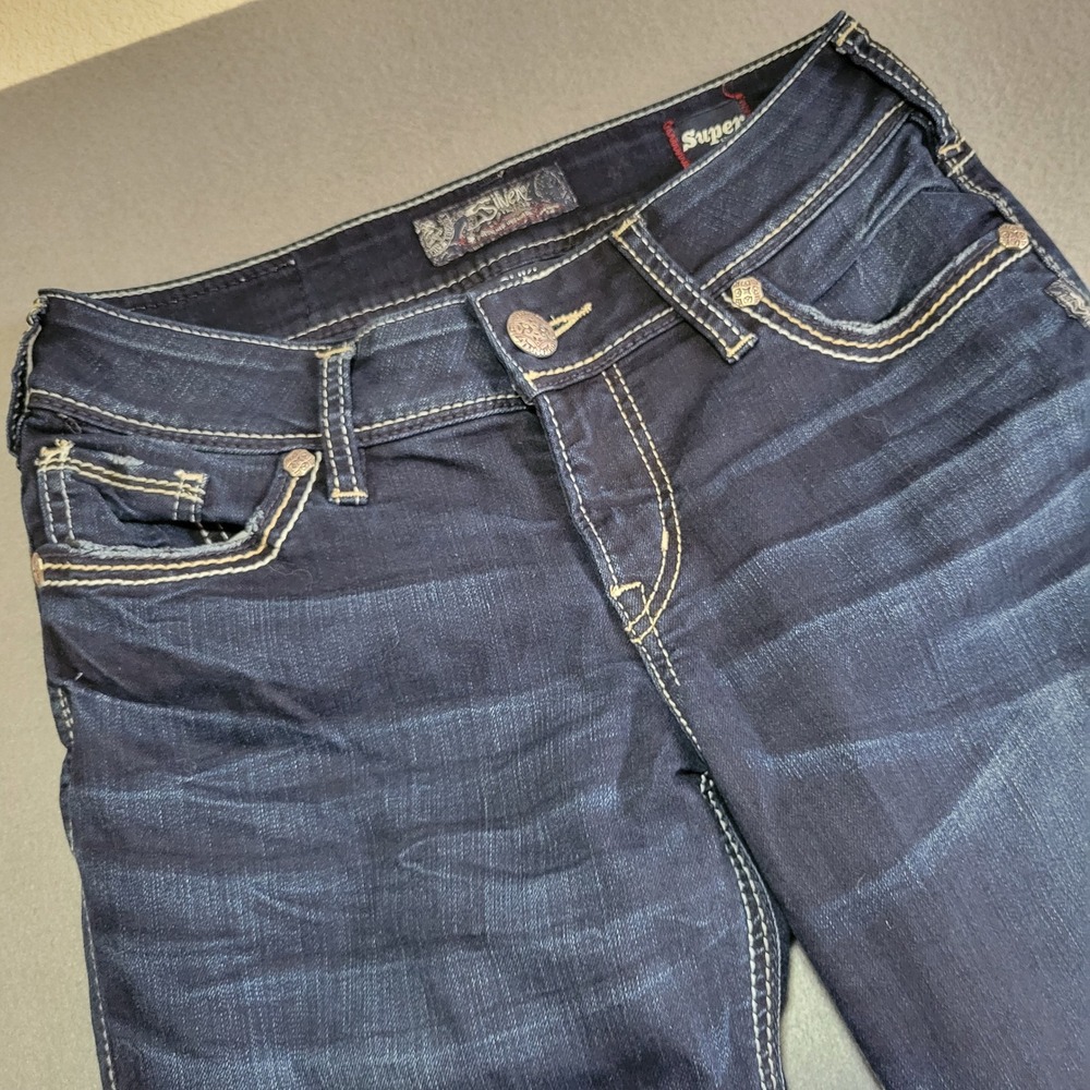 Silver Jeans Co Suki Mid Slim Boot Dark Wash Super Stretch W27 L33 Fade